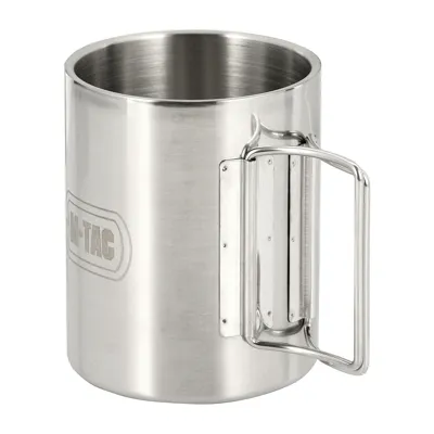 Kubek Termiczny Ze Składanym Uchwytem - 450 ml - Stalowy - Srebrny - CL1C-M83 - M-Tac