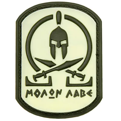 3D Rubber Patch Mit Klettfläche Molon Labe Spartan /Nachleuchtend - Van Os