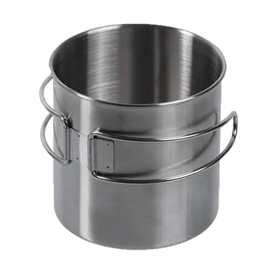Outdoor Becher Edelstahl Mit Klappgriffen 800 ml Silber - Mil-Tec
