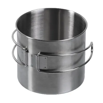 Outdoor Becher Edelstahl Mit Klappgriffen 600 ml Silber - Mil-Tec