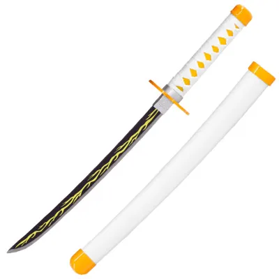 Mini Katana Demon Slayer Zenitsu Weiß/Gelb Inkl. Scheide Und Schwertständer - Haller
