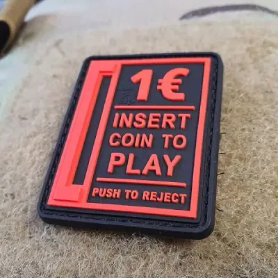 Insert Coin to Play PVC Patch Fire- on · Red black