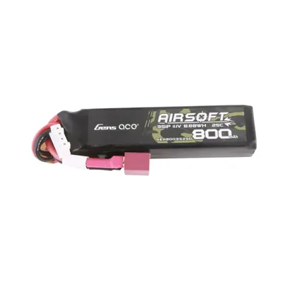 LIPO 800mAh 11.1V 25C 3S1P with T Plug - GENS ACE
