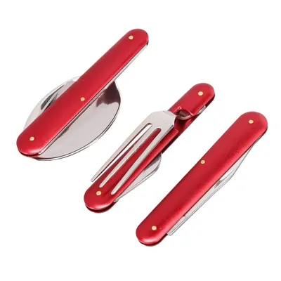 Camping Essbesteck Klappbar 5 Tlg. Rot Inkl. Tasche - KH Security