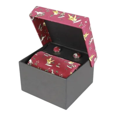Caja Gemelos y Corbata Wine - Oxford Blue
