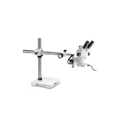 Stereo Microscope Set Trinocular (UK) 0,7-4,5x: Telescopic Arm Stand (Plate), LED Ring - Kern Optics