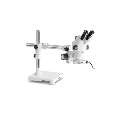 Stereo Microscope Set Trinocular (Small) (UK) 0,7-4,5x: Telescopic Arm Stand (Plate), LED Ring - Kern Optics