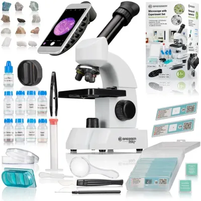 Microscopio 40-640x con Juego de Accessorios Inteligentes con Código QR para Información Adicional - Bresser Junior