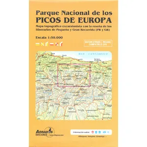 Parque Nacional de los Picos de Europa. Mapa Topográfico Excursionista con la Reseña de los Itinerarios de Pequeño y Gran Recorrido (Pr y gr) - Adrados Ediciones
