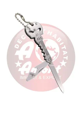 Llavero Navaja Llave Calavera Plateada - Third