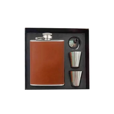 Petaca Piel 8 Onzas Set Vasos - Albainox