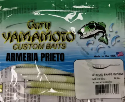 Vinilo Yamamoto 4 Shad Shape Worm 68L-10-901 Watermelon Cream Lam 10UNID - GARY YAMAMOTO