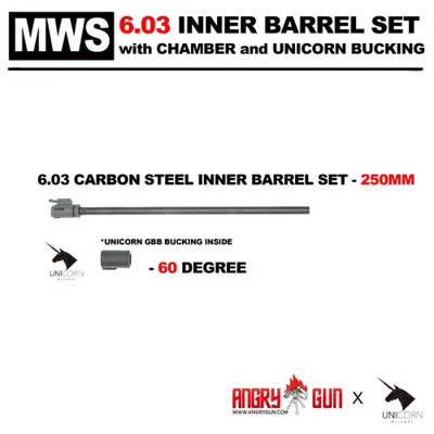 Set Cañon de Precision de Acero 6.03 250mm con Cámara y Goma Hop-Up Unicorn 60º - Angry Gun
