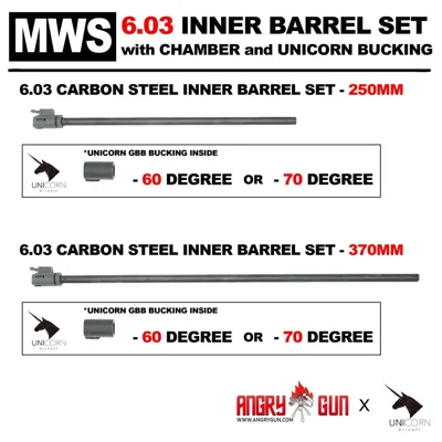 MWS 250mm Carbon Steel Inner Barrel + Chamber + Unicorn 60° Bucking Kit - AngryGun
