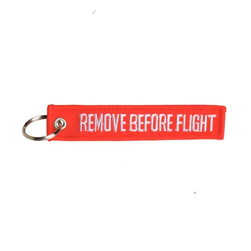 MilTec Llavero Cinta Tela Rectangular Remove Before Flight · Rojo
