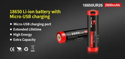 18650 Battery 3.7V 2600mAh Micro-Usb Charging