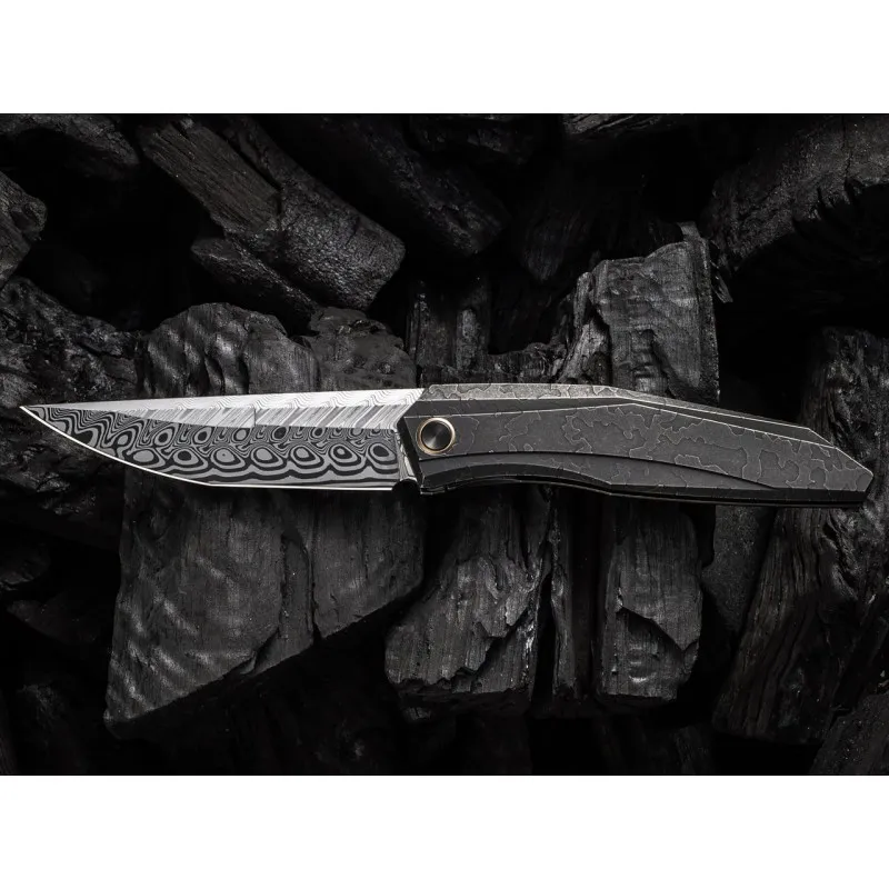 WE Knife Cybernetic Titanium Etching Pattern Damascus · Negro