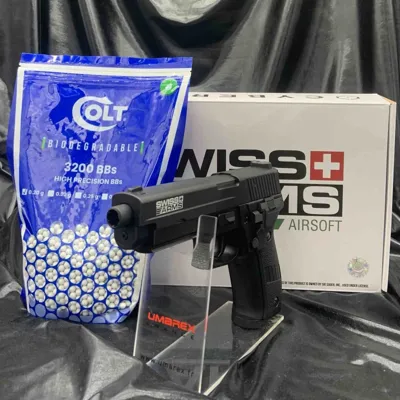"Pack Prêt a Tirer" Swiss Arms Pistol RTP NIMH Metal Slide + 3200 Billes BIO - Cybergun