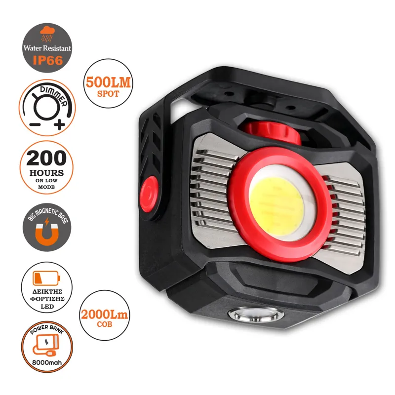 Διπλος Φακος Εργασιας WORKER8000+ 2000 lm – PowerBank Alpin