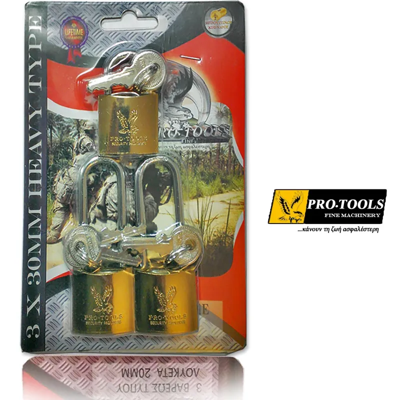 Pro-Tools Λουκετα 2 Μακρυ+1 Κοντο 30MM-ΑΝΟΙΓΟΥΝ Με Ιδιο Κλειδι