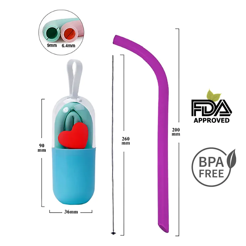 Eco Friendly Επαναχρησιμ. Καλαμάκια Medical Grade Silicon Straw Μπλε