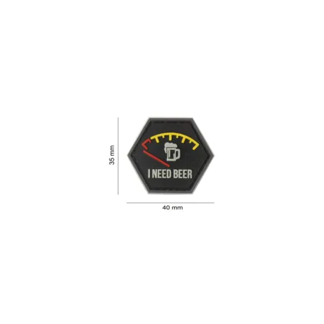 Patch Hexagonal Velcro I Need Beer Biere Jaune Rouge