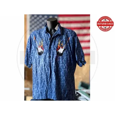 Camicia Hawaiana Chitarre Fiamme Blu 2XL USATO - vario