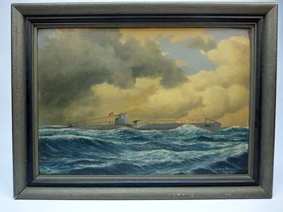 Zeldzaam Periodiek U-Boot (U28) Schilderij Door Albert Peins
