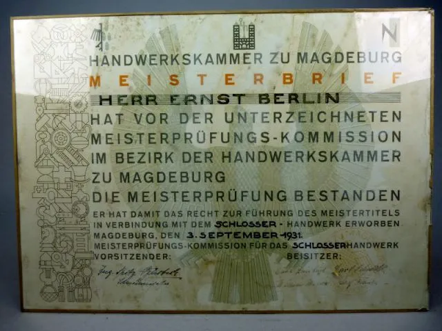 Schlosser Meisterbrief Uit 1931