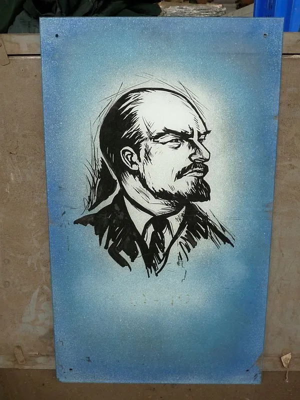 Kunstwerk Van Lenin Op Glasplaat