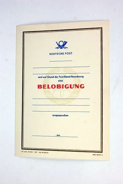 Oorkonde Belobigung Deutsche Post · Blanco
