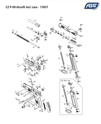 KJW P-09 Rear Sight - Ref #17657 - Part #82 #85 - ASG