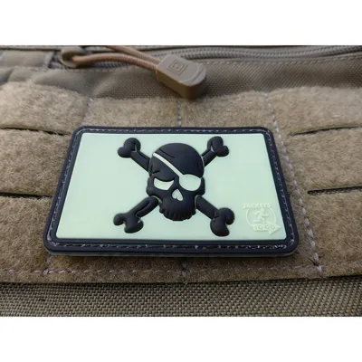 3D Rubber Pirate Skull Patch - Glow in Dark - JTG