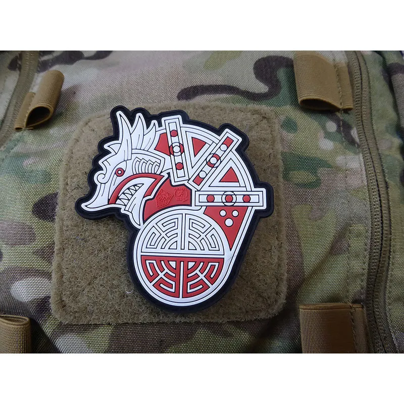 JTG 3D Rubber Viking Dragon Ship Head Patch · Red white