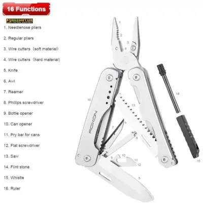 S803 Pinza Multiuso a 16 Funzioni con Acciarino - Roxon