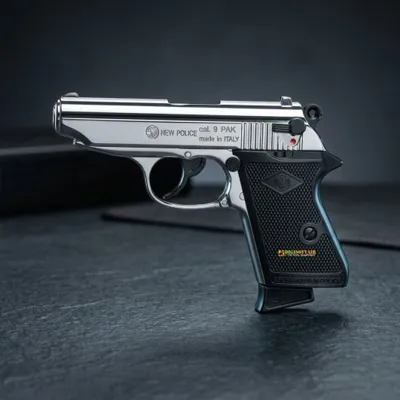 Pistola a Salve New Police Calibro 9mm Nikel - BRUNI