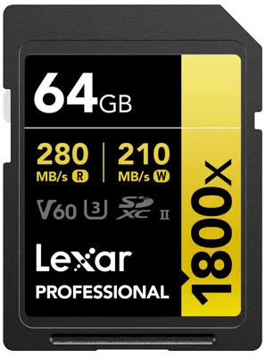 SD Pro Series Uhs-Ii 1800x 64GB V60 - Lexar