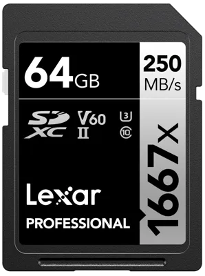 SD Pro Series Uhs-Ii 1667x 64GB V60 - Lexar