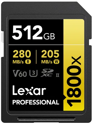 SD Pro Series Uhs-Ii 1800x 512GB V60 - Lexar