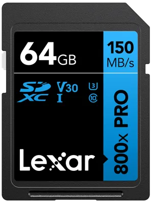 SDXC 800x Pro Series 64GB UHS-1 V30 – Read 150MB/S - Lexar