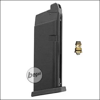 Magazin Für WE G - Force 19 Serie, 20 BBs -Gas Version- Mit BEGADI Stainless Efficiency Ventil + Ersatz Auslassventil - WE Airsoft