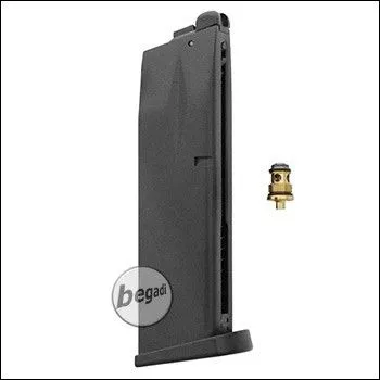 Magazin Für WE M9 / M92 Serie, 30 BBs -CO2 Version- Mit BEGADI Stainless Efficiency Ventil + Ersatz Auslassventil - WE Airsoft