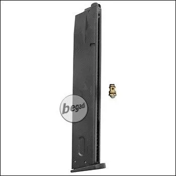 Magazin Für WE M9 / M92 Serie, 50 BBs -Gas Version, Lang- Mit BEGADI Stainless Efficiency Ventil + Ersatz Auslassventil - WE Airsoft