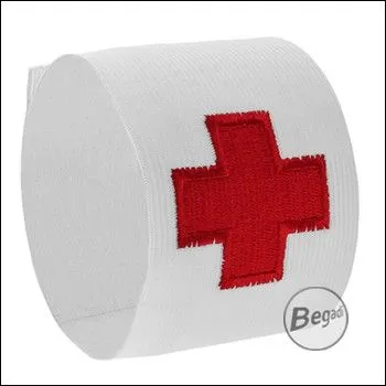 Sanitäter Armband MEDIC "FLEX Versión", 1 Stück, Elastisch (100% Polyester) -Weiss- Mit Gesticktem Rotem Kreuz - BEGADI