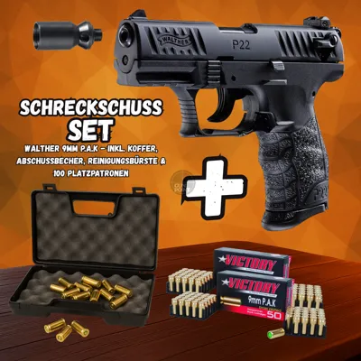 !!! Shotgun - Gas Signal Pistol - P22Q - 9 mm P.a.k. Incl. Case & 100 Rounds of Ammunition - Walther