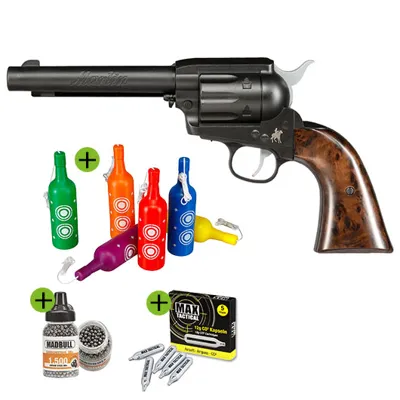 CO2 Revolver 4,5 mm BB Set Mit 6 Shooting Bottles, 1500 Stahl BBs & 5 CO2 Kapseln - Marlin