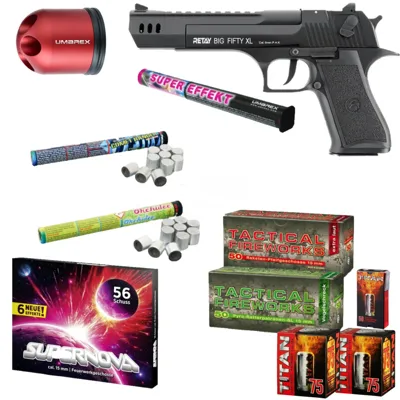 Feuerwerk Silvester Paket Retay Big Fifty XL Schreckschuss Pistole 9 mm P.a.k. - LivingActive