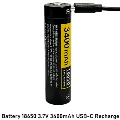 Battery 18650 3.7V 3400mAh Usb-C Recharge
