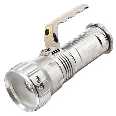 LED-Taschenlampe BL-677-T6 800 Lumen Silber Inkl. Ladegeräte, Li-Ionen-Akkus & Schultergurt - Bailong