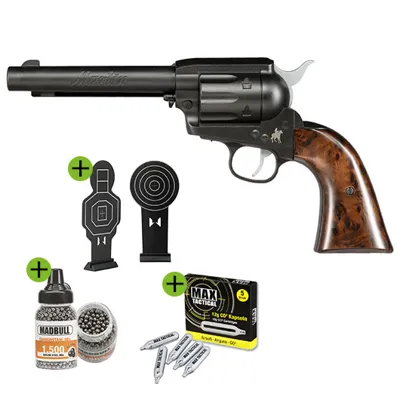 CO2 Revolver Kal. 4,5 mm BB Set Mit 1500 Stahlkugeln, 5 CO2 Kapseln Und Zielscheibe - Marlin
